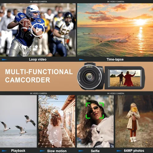 Vista 7 de Gcasio 8K 64MP videocámara cámara de vídeo 18X zoom digital YouTube Vlogging Cámara web IR visión nocturna WiFi 3.0 "Videocámaras con pantalla