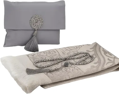 Vista 7 de BABY SHOWER CHOCOLATE Juego de alfombra de oración musulmana y Tasbeeh con bolsa Shantung portátil de alta calidad, suave Janamaz Sajadah