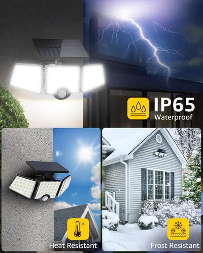 Vista 4 de LE - Luces solares para exteriores, luces solares para exteriores con sensor de movimiento, alto brillo WL4000, 3 cabezales ajustables ángulo