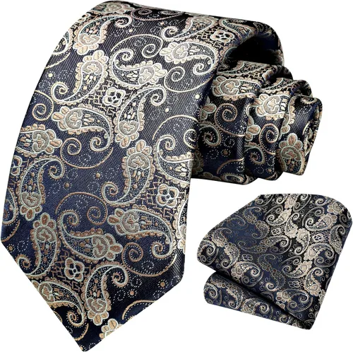 Vista 117 de HISDERN Corbatas para hombre, corbata de cachemira y bolsillo cuadrado tejido clásico floral para hombre, corbata de fiesta de boda