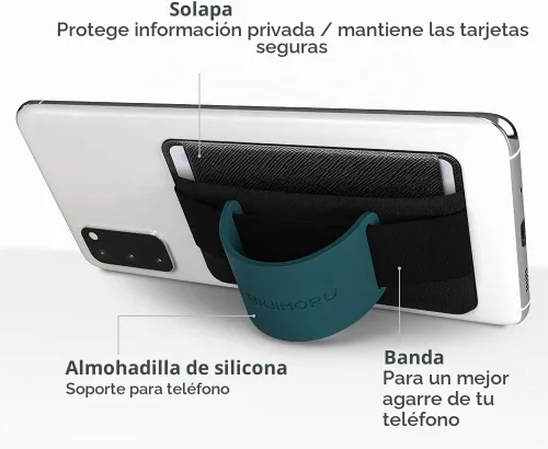 Vista 3 de Sinjimoru Tarjetero con agarre para teléfono con soporte para teléfono, billetera de agarre seguro para iPhone con soporte para mesa. Sinji Pouch