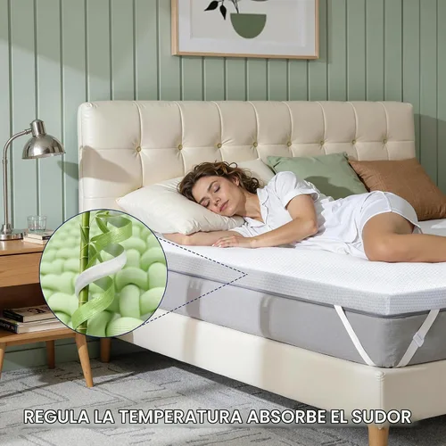 Vista 7 de Subrtex Funda para Topper de Colchón (Solo Funda) Protector de Colchón Ropa de Cama de Rayón Hecho de Bambú Funda Envolvente de Colchón Extraíble