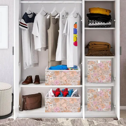Vista 7 de Kigai Contenedores de almacenamiento con diseño floral retro, cubos grandes plegables de 11 x 11 x 11 pulgadas, cesta de almacenamiento para oficina