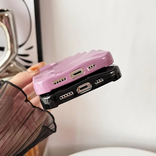 Vista 6 de Caseative Funda para iPhone 12 Pro, funda suave con forma de onda rizada con patrón de ondulación de agua (negro) Water Ripple Pattern Curly Wave