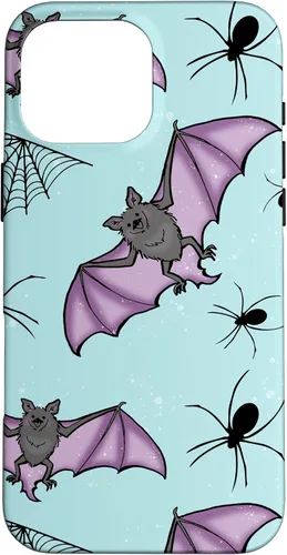 Vista 19 de iPhone 16 lindo vampiro murciélago decoración de Halloween para niñas púrpura y menta caso
