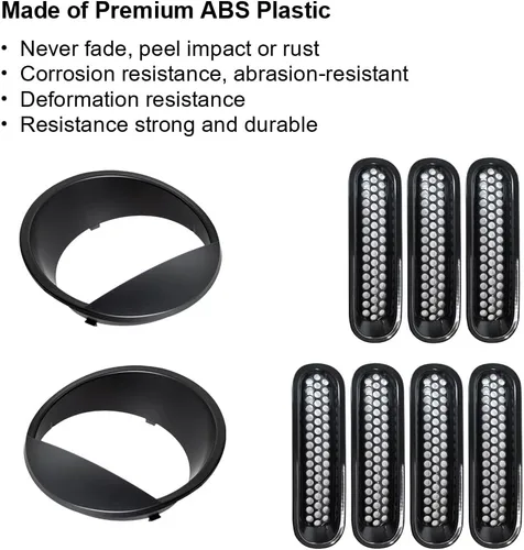 Vista 2 de Cubierta de rejilla frontal de malla con clip y cubierta para faros delanteros 2007-2017 para Jeep Wrangler JK JKU – Biseles de faros delanteros