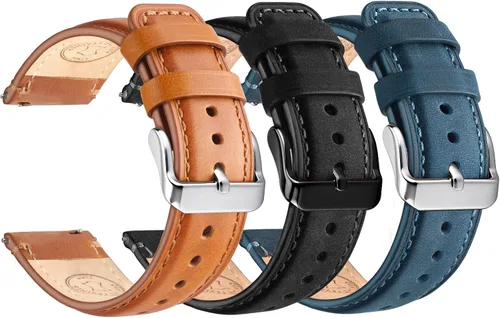 Vista 7 de Wristitani 3 Pack Leather Watch Strap, 20mm 22mm Top Genuine Leather Watch bands for Men, Quick Release Vintage Wristband