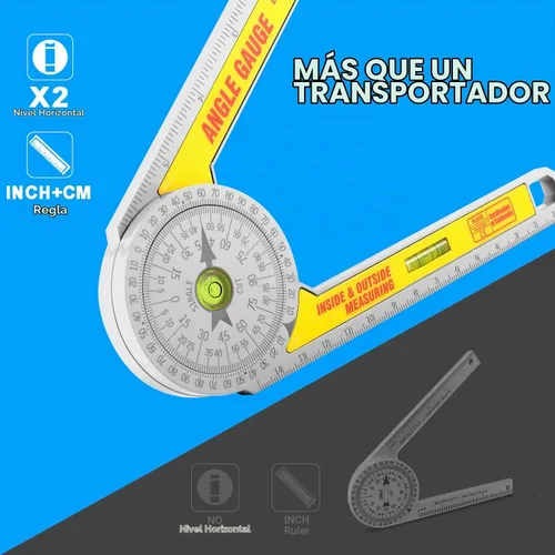 Vista 3 de Regla de ángulo transportadora de sierra ingletadora, herramienta de medición de 360 grados, medidor de ángulo con nivel de burbuja de alta