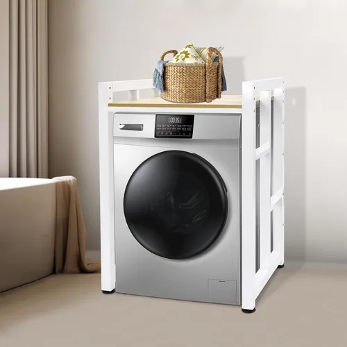 Vista 7 de Soporte apilable para lavadora y secadora, estantes resistentes para lavadora y secadora con estante ajustable, para lavandería, apartamentos