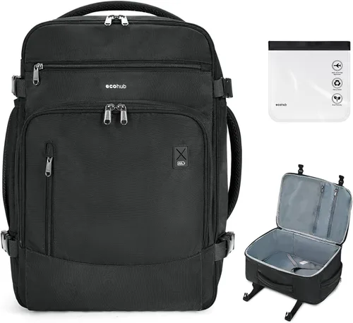 Vista 23 de ECOHUB Mochila de Viaje Mochila de Equipaje de Mano Carry on Backpack Water Resistant Fit 15.6" Laptop AirTag Pocket, Lightweight Casual Daypack