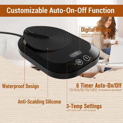 Vista 2 de Calentador de taza de café para escritorio, calentador eléctrico de taza de café con 3 ajustes de temperatura, calentador de café inteligente