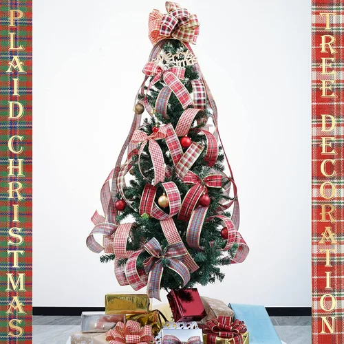 Vista 4 de MEEDEE - Cintas de Navidad a cuadros de 2.5 pulgadas, 6 rollos, 36 yardas con alambre para decoración de árbol de Navidad y guirnaldas