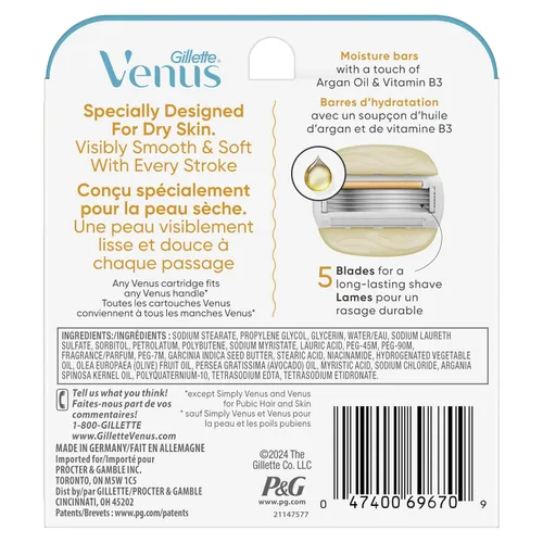 Vista 9 de Venus MoistureGlide - Cuchillas de afeitar para mujer, con barras de gel de afeitado integradas, 6 repuestos de cuchillas de afeitar