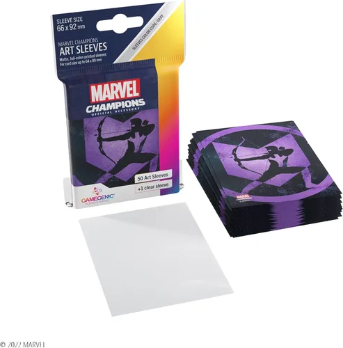 Vista 2 de Gamegenic Marvel Champions Fine Art - Fundas para cartas de Hawkeye Art 50+1CT - Las fundas para cartas de Marvel Champions son suaves