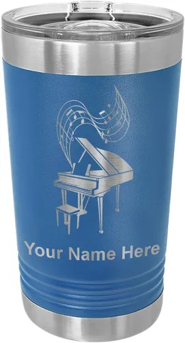 Vista 9 de LaserGram Vaso de pinta aislado al vacío de 16 onzas, piano de cola, grabado personalizado incluido (negro) Engraved Gift for Pianists, Vacuum