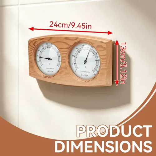 Vista 4 de 2 in 1 Sauna Thermometer and Hygrometer, Wood Hygrometer Double Dial Indoor Humidity Temperature Measurement Sauna Room Equipment Accessories