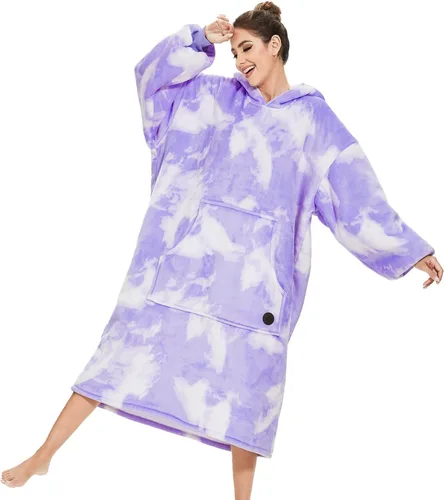 Vista 59 de THREE POODLE - Manta con capucha portátil para mujeres, sudadera con capucha de sherpa de gran tamaño para adultos hombres, mantas con capucha
