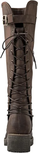 Vista 5 de GLOBALWIN - Botas de combate de equitación altas con cordones para mujer, cómodas botas góticas de motocicleta para mujer con cremallera y tacón