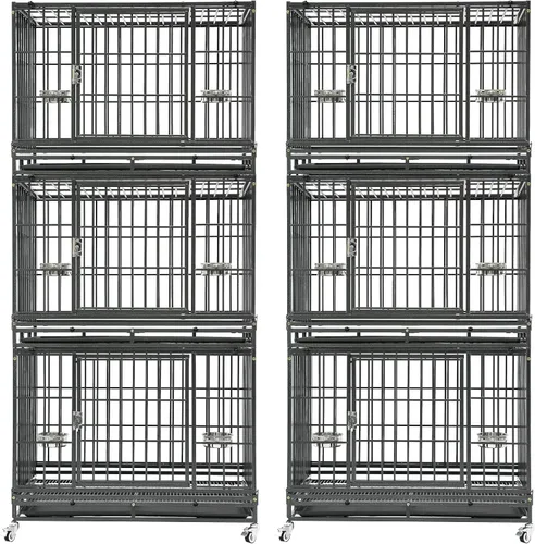 Vista 11 de Homey Pet Jaula apilable resistente de 37 pulgadas con ruedas para perros