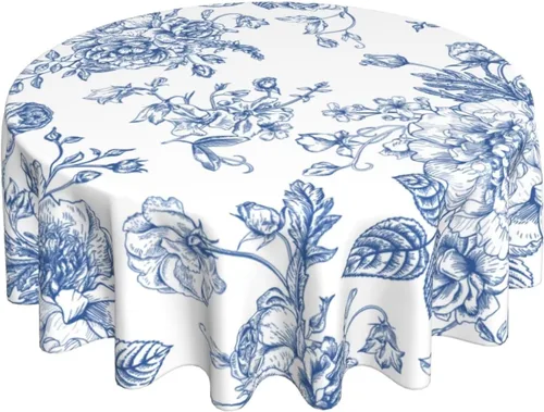 Vista 33 de BETGINY - Mantel cuadrado floral azul de 54 x 54 pulgadas, mantel decorativo de estilo chinoiserie con flores, tela rústica lavable para granja
