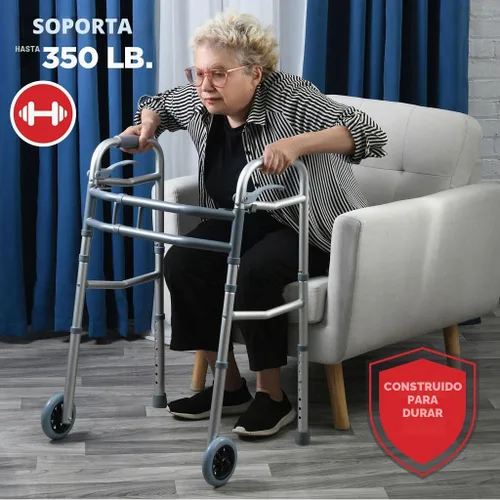 Vista 6 de Andadores Medical King para personas mayores, andador de aluminio ligero con ruedas, ancho y altura ajustables, andador plegable para ancianos