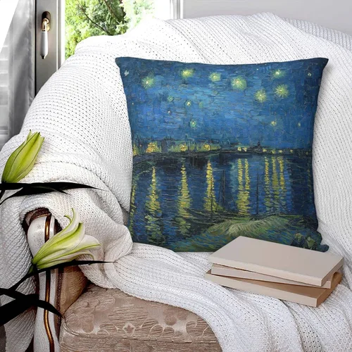Vista 7 de Funda de almohada con diseño de noche estrellada sobre el ródano Van Gogh 18 x 18 para sofá, cama, decoración del hogar