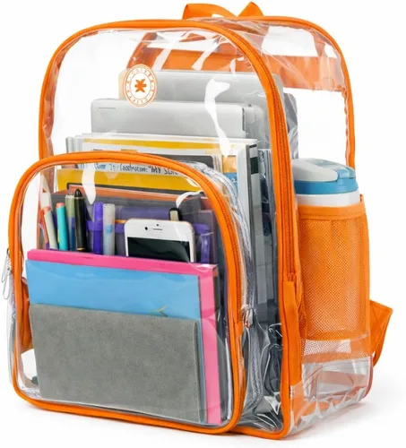 Vista 10 de K-Cliffs Large Transparent Backpack Clear Heavy Duty School Bag Durable Student Bookbag See Through Vinyl Daypack Workbag Claro/Negro