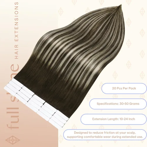 Vista 17 de Full Shine - Extensiones de cabello humano con cinta, mezcla de rubio hongo # 8 castaño ceniza resaltado 60 rubio ceniza