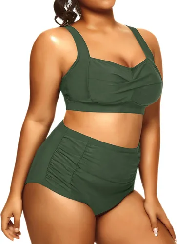 Vista 5 de Daci Bikini de cintura alta para mujer, traje de baño de dos piezas con control de abdomen, parte delantera torcida, retro, con parte inferior