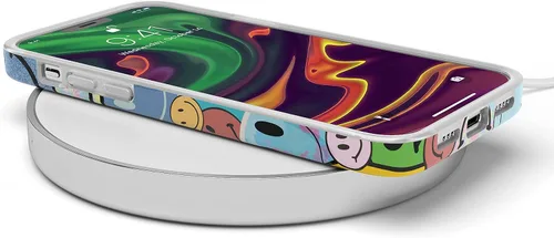 Vista 8 de Casely Funda para iPhone 12/12 Pro Todas las Sonrisas Adhesivo de Cara Sonriente Diseño Clásico Ultra Delgado