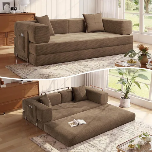 Vista 16 de MoonSpeak Sofá cama de 78.8 pulgadas para sala de estar, sofá modular convertible con almohada para reposabrazos, sofás modulares plegables de pana