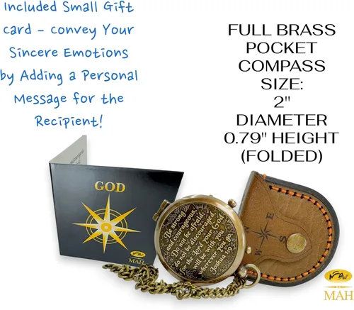 Vista 3 de Bible Verse Brass Compass – “Be Strong and Courageous” (Joshua 1:9) Christian Gift for Graduation, Baptism, Confirmation – Religious Keepsake for