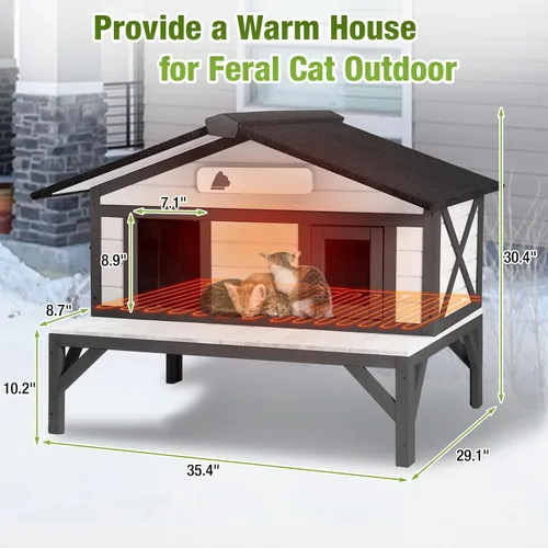 Vista 6 de Casa climatizada para gatos al aire libre, resistente a la intemperie, refugio grande para gatos con forro 100% aislado para múltiples gatos, casas