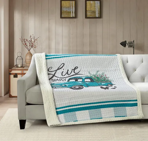 Vista 2 de Virah Bella Manta acolchada de sherpa de 50 x 60 pulgadas, colcha ligera de combinación de playa, ideal para tumbonas y ropa de cama extra, hermosa