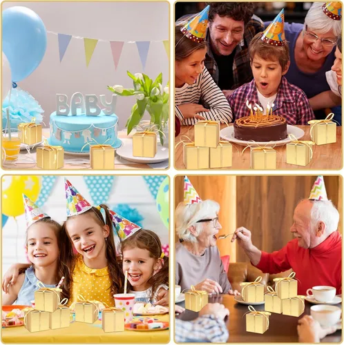 Vista 4 de Hooqict Paquete de 100 cajas de regalo de fiesta, cajas de regalo doradas de 2 x 2 x 2 pulgadas, cajas de regalo pequeñas de cartón con tapas