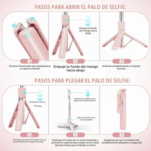Vista 5 de Palo selfie con control remoto recargable y luz (1 unidad), trípode para iPhone, soporte de teléfono celular para grabación de video, soporte