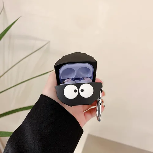 Vista 6 de Funda negra de silicona suave con accesorios para llavero para Samsung Galaxy Buds 2 (2021), Galaxy Buds Pro Case (2021)/Galaxy Buds Live Case