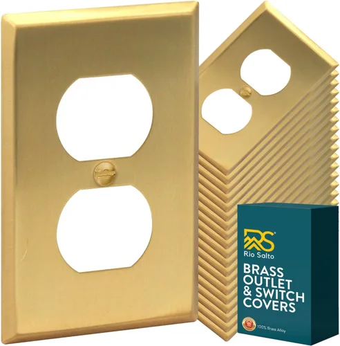 Vista 17 de Rio Salto Placa de pared de metal dorado en latón Placa de salida en blanco Cubierta para tomas de corriente no utilizadas Interruptor de pared de 1