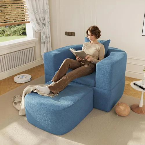 Vista 17 de WJShome Sofá moderno en forma de nube curva de 90 pulgadas para sala de estar, sofá de suelo perezoso, sofá Boucle LoveSeat de 3 plazas, acogedor