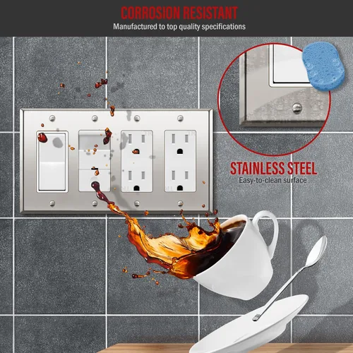 Vista 66 de ENERLITES Placa decorativa doble de metal para interruptor o receptáculo, placa de pared de acero inoxidable, resistente a la corrosión