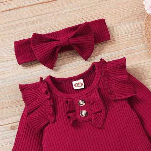 Vista 4 de Aalizzwell Conjunto de mameluco acanalado para bebés y niñas prematuros, para otoño e invierno