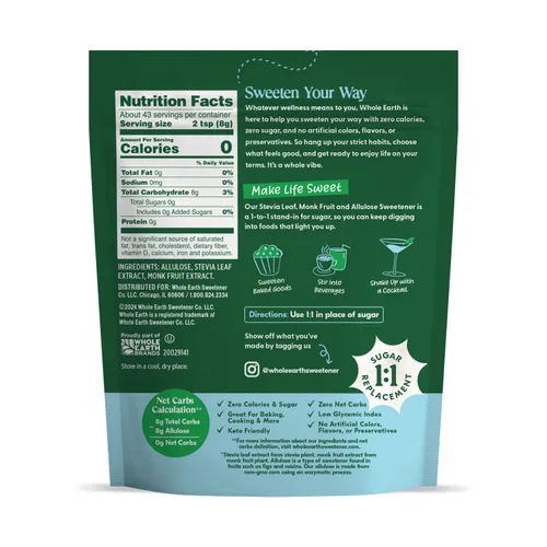 Vista 2 de Whole Earth Sweetener Company - Mezcla de hornear de alulosa, granulada, alternativa al azúcar a base de plantas, 12 onzas, 0.75 libras
