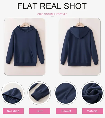 Vista 5 de SHEWIN - Sudadera casual con capucha de manga larga para mujer, ligera, color liso, holgada, con bolsillo