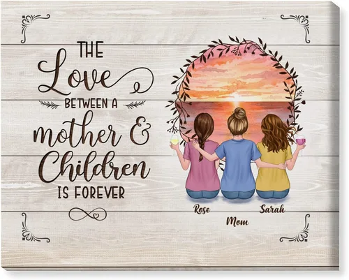 Vista 9 de Gossby Lienzo personalizado envuelto para mamá – El amor entre madre e hija es para siempre – Regalo personalizado con nombres de avatares – Regalo