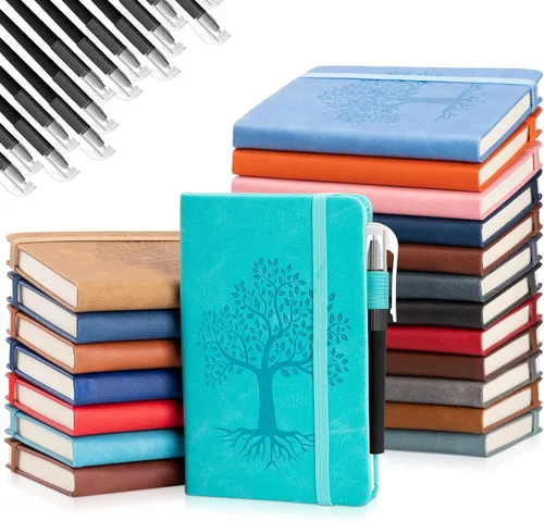 Vista 12 de Estune Tree Cuadernos Pequeños de Cuero con Soporte para Bolígrafo, Cuadernos de Bolsillo de Tapa Dura, Cuadernos Temáticos Bonitos con Rayas