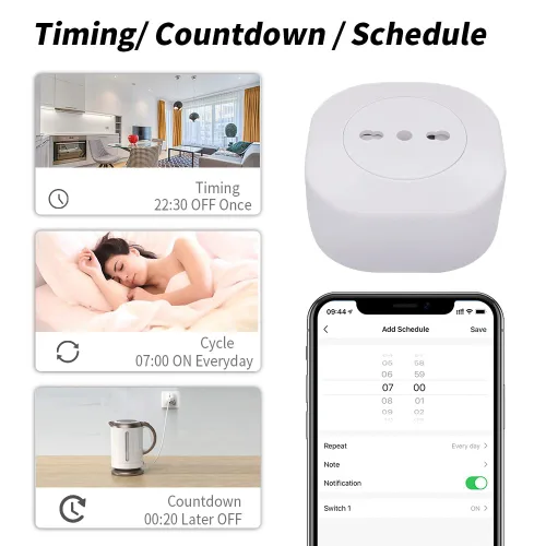 Vista 3 de Enchufe inteligente Wifi compatible con Alexa, Google Assistant, control de aplicación y voz, no requiere concentrador, Italia (10 A)