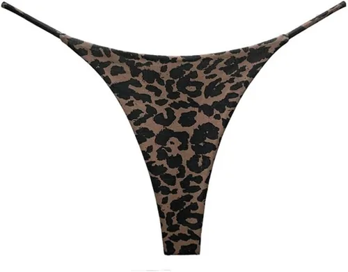 Vista 5 de Tanga de encaje sin costuras para mujer, ropa interior de cintura alta con tiras en G Serie 010-leopardo