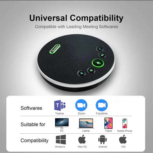 Vista 7 de Tenveo Micrófono de altavoz de conferencia, conectividad Bluetooth/Dongle/USB, 4 micrófonos de ruido AI y captación de sonido de 360°, compatible