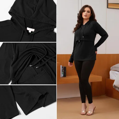 Vista 57 de Bhome Camisa de lactancia de manga larga con capucha para lactancia materna