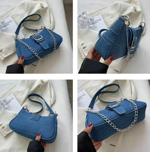 Vista 7 de Bolso de hombro de mezclilla para mujer, bolso de mano vintage de mezclilla estilo hobo, bolso pequeño con asa superior, bolsos ligeros
